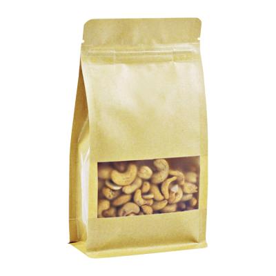 China Custom Moisture Proof Hot Sale Side Sealed Nut Bag Flat Bottom Bag Printed Kraft Paper Bag With Top Sealing Zipper for sale