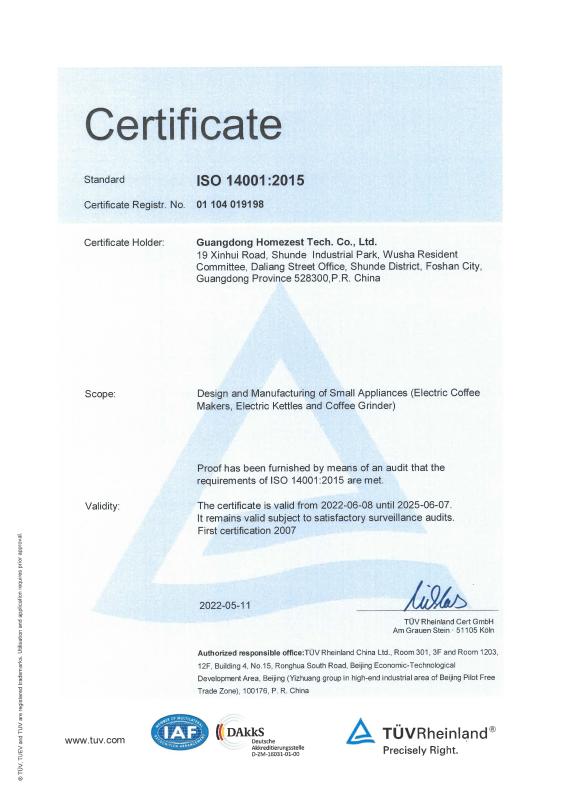 ISO14001 - Guangdong Homezest Tech. Co., Ltd.