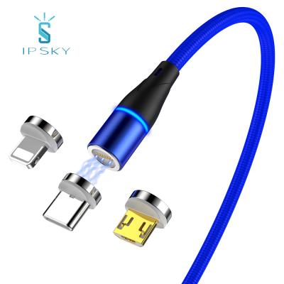 China Magnetic Charging Round Led Fast Charging IPSKY USB Magnetic Data Cable Best Magnet Data Cable Lightweight Nylon Cell Phone Manufacturer for sale