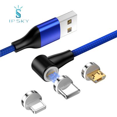 China Support data transmission and hot sale 3A fast charging 3A IPSKY led charging cable 3 in 1 magnetic charging cable for games magnetic data cables for sale