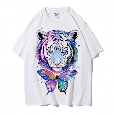 China Anti-wrinkle sells 2022 unisex new fashion tiger illustration cotton drop shoulder plain T-shirt wholesale custom printing oversized blank t-shirt for sale