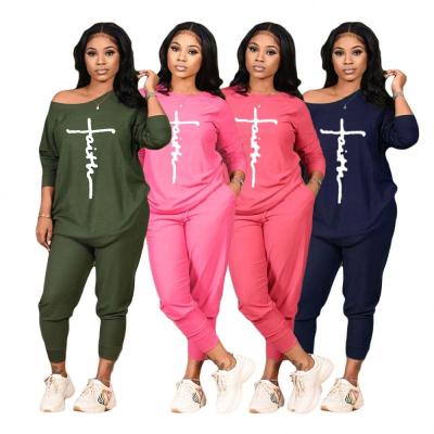 China Amazon AliExpress AliExpress Hot Selling Breathable Casual Long Sleeves Loose Round Collar Set Monogram Print Fashionable Sports Jogging Suit for sale