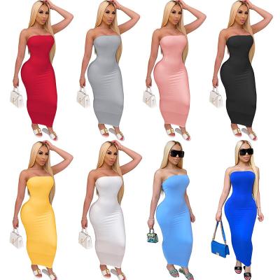 China Sexy Viable Off Shoulder Tube Dress Stretchy Femme Sundress Black White Basic Bodycon Strapless Summer Women Long Bandage Dress for sale