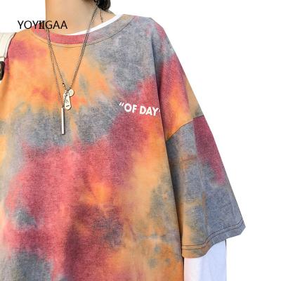 China Other Link Dye Women's T-shirt Summer Short Sleeve Female T-shirts Casual Tee Tops Loose O-neck Ladies Girls T-shirt Harajuku Women Tops for sale