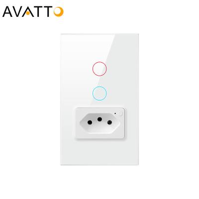 China AVATTO Brazil 4X4 Panel 1/2gang Smart Home Standard Glass Wall Lamp Switch, Tuya WiFi Switch and Socket Works with Alexa Google Home for sale