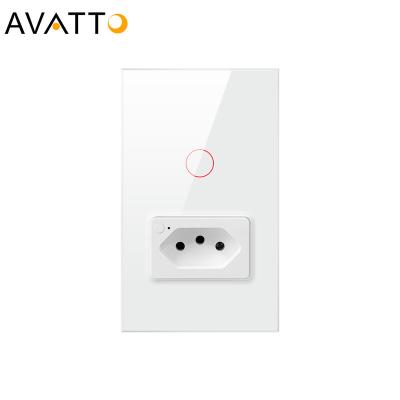 China 100-240V 1/2Gang Glass+PC Brazil Smart Home Wall Lamp Switch Smart Home Socket Wireless wifi remote control outlets and switch for home for sale