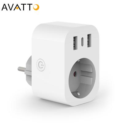 China AVATTO 16A Tuya Residential/Multi-Purpose Smart Wifi Plug EU DE FR Plug With USB And Type C 5V 2.4A Alexa Google Home APP Fast Charging Control for sale