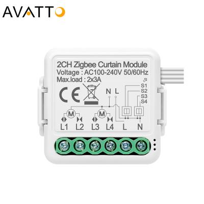 China AVATTO 1/2 Band Tuya Zigbee 3.0 Home Smart Home Wireless Mini Curtain Switch Relay Module for Roller Shutter Curtain Blind Motors for sale