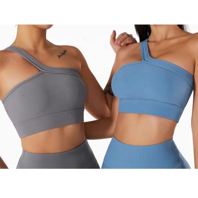 China 2022 Nine Shoulder Breathable Sports Bras Women Fitness Stretch Comfort Sexy Ribbed Pulsating Bra For Women for sale