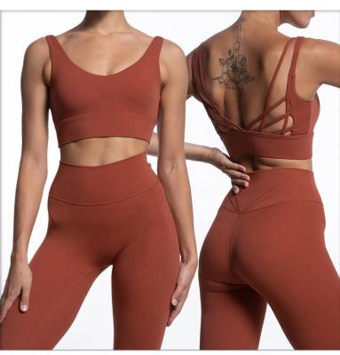 China Custom Breathable Logo Stretch Sports Soft Top Breathable Yoga Leggings Set Lady 2PC And Running Legging Suit Yoga Sets for sale