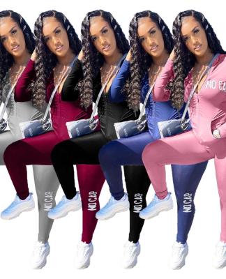 China Breathable Breathable Cute Slim Fit Letter Printing Jogging Sports Suit Set For Women for sale