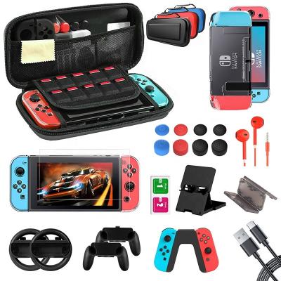 China Carrying Case 21 in 1 Game Accessories Kit Case &Screen Protector Packing &Joycon Grips&Wheels&Cable&Bracket and Earphone for Nintendo Switch for sale