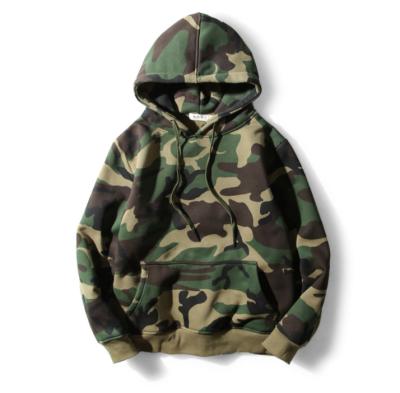 China Anti-pilling unisex cotton fleece with kangaroo pocket and matching color drawstring hood camouflage pullover hoodie for sale