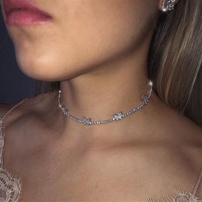 China Luxury Cubic Zirconia CZ Crystal Pendant Necklace Women Summer Jewelry Hip Hop Tennis Thin Punk Clavicle Chain Necklace for sale