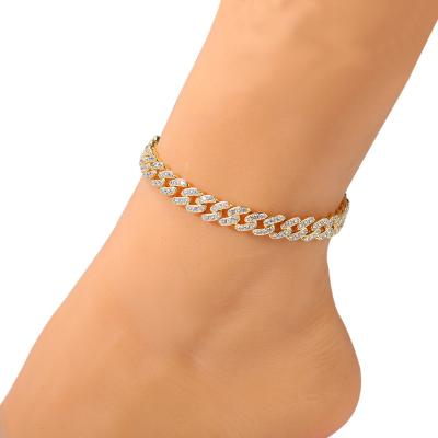 China BOHEMIA 18K Gold Plated Micro CZ Inlaid Cubic Zircon Cuban Chain Anklet Hip Hop Iced Out Diamond Miami Cuban Chain Cuba Anklet for sale