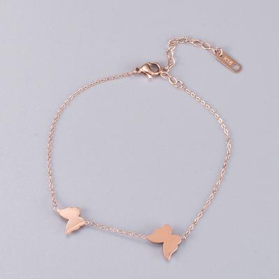 China Hiphop Stainless Steel Anklets Summer Hot Sale Charm Foot Chain Rose Gold Plated Foot Jewelry Double For Women for sale