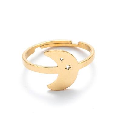 China Stainless Steel FASHIONABLE Minimalist Geometric Fine Moon Shape Ring Personality Temperament Moon Star Finger Ring for sale