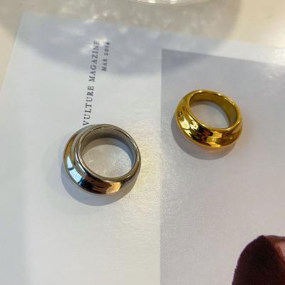 China FASHIONABLE New Products Shape Stainless Steel 18K Gold Plated Smooth Wide Face Ring For Women Girl Cambered for sale