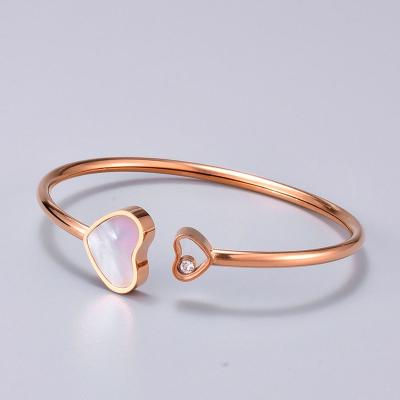 China Stainless Steel Women's Rose Gold Plated Double Heart Adjustable Bracelet CLASSIC Opening Bangle for sale