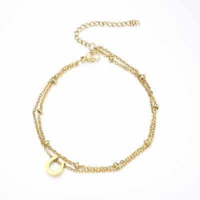 China Hiphop Fashion Double Layer Chain Anklet Bracelet Stainless Steel Simple Gold Plated U Shape Pendant Anklet For Women for sale