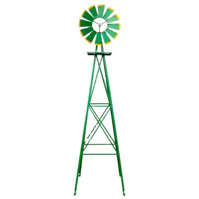 China Art Decor 2021 New Metal Windmill Yard Garden Decoration Rigid Green 8FT Rust Weather Resistant Windmill for sale