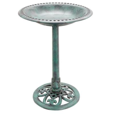 China Easily Assembled RIGID Antique Green Bird Pot Hand Paint Lightweight Bird Bath For Outdoor Driver for sale