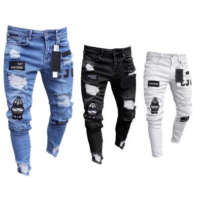 China 2021 QUICK DRY blue stretchy ripped skinny jeans men embroidery high quality slim fit jeans pants pants for sale