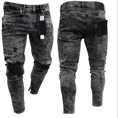 China 2021 Custom Mens QUICK DRY Biker Black Ripped Skinny Denim Pants Stretch Destroyed Jeans for sale