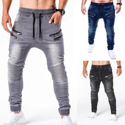 China 2021 new QUICK DRY jeans men's zipper stacked stretch pants skinny denim stylish casual running for sale