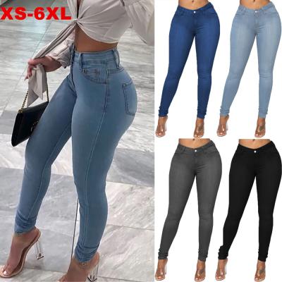 China XL-6XLcustom jeans solid color women QUICK DRY sale jeans pencil skinny jeans for sale