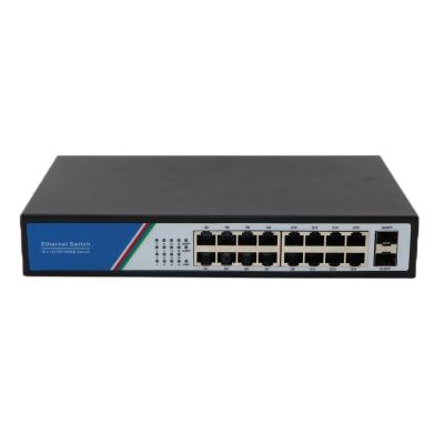 China Support 16GE+2SFP Utp Rj45 VLAN Switch 100 Mbps Mini Network Switches Fast Fiber Optic Lan Hub Switch Vlan Splitter for sale