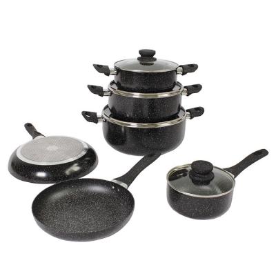 China Aluminum Stick Cookware Set Factory Direct Sustainable Supplier PFOA Free Non Coating Black Marble Coating for sale