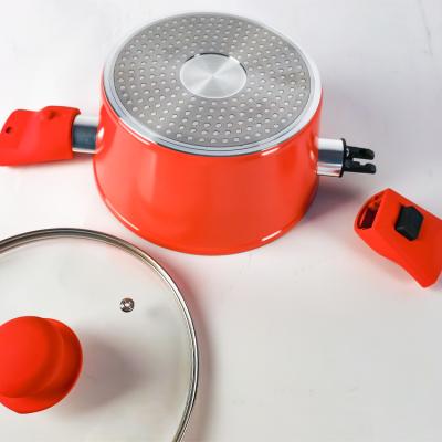 China OEM Sustainable Round Aluminum Casserole Red Color Red Color Stick Casserole With Glass Cover for sale