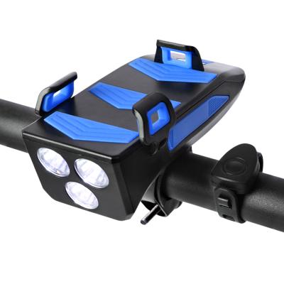 China Power Bank / Phone Holder / Horn / Bike Light 4 in 1 New Outdoor Multifunctional 4 in 1 Bike Accessories Rechargeable USB LED Horn Phone Holder Powerbank Front Bicycle Light for sale