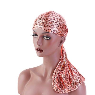 China Universal leopard print pirate hat elastic silky cool smart men's universal long tail durag for women designer durag seller for sale