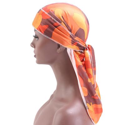 China Universal Thick Silk Turban Durag Coat Pirate Pattern Camouflage Head Wrap for sale