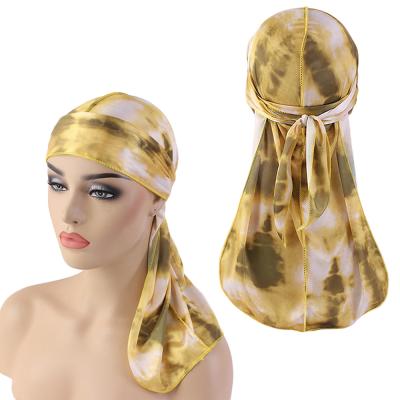 China Universal popular hip-hop tie-dye rag long tail turban pirate silk durag for sale