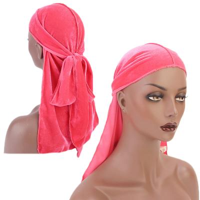 China Korea Universal Unisex Velvet Durag Tail The Long Tie Away Durag for sale