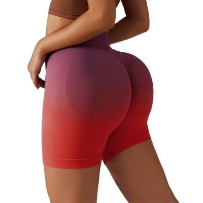 China Elastic Waist Hip Lift Fitness Pants Breathable Gradient Yoga Shorts Women Seamless Tight Sports High Waist Shorts for sale