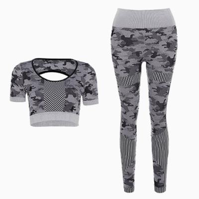 China Camouflage Breathable Sport Set Women Patch High Crop Waist Leggings Sportsuit Workout Equipment Fitness Gym Wear Yoga Set for sale