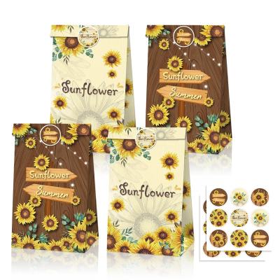 China Recycled Materials Xindeli LB147 Summer Sunflower Party Favors Bag Gift Goodies Candy Treat Bags Kraft Paper Bag with Stickers for sale