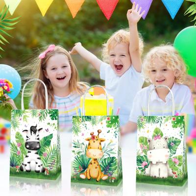 China Xindeli BD108 Recyclable Jungle Animals Gift Bags Candy Sweets Bags Safari Gift Paper Bags with Handles for Kids Jungle Party for sale