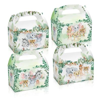 China Xindeli DD160 Safari Animals Foldable Treat Boxes Recyclable Candy Cake Sweets Paper Box For Jungle Party Supplies for sale