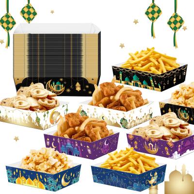 China Xindeli Disposable TP003 Eid and Ramadan Theme Party Food Plate Disposable Snack Box Paper Tray for sale