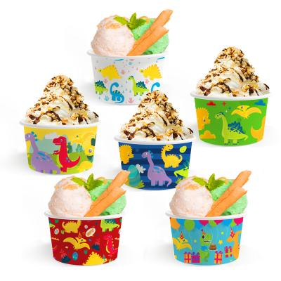 China Xindeli BQ007 Disposable Dinosaur 8 Oz Paper Ice Cream Cups 24 PCS Disposable Dessert Snacks Soup Bowls For Dinosaur Party Supplies for sale