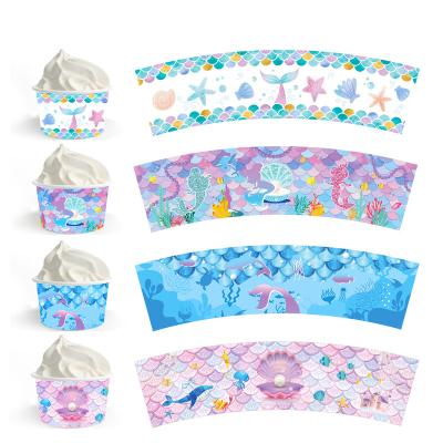 China Xindeli BQ011 Mermaid Theme Kids Birthday Gifts Food Grade 8oz Ice Cream Disposable Paper Cup With Lids For Baby Shower Party for sale