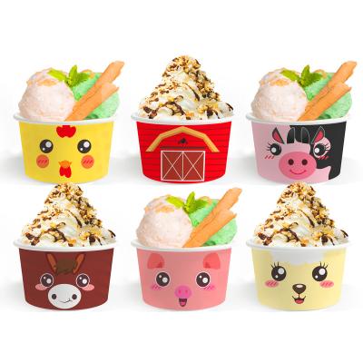 China Xindeli BQ002 Disposable Farm Animals 8oz Disposable Ice Cream Paper Cups Dessert Snack Soup Bowls For Barnyard Party Supplies for sale