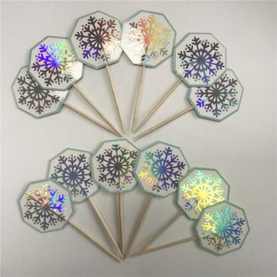 China Europe Gift Picks For Christmas Day Sparkled Snowflake Cake Toppers For Winter Party Supply for sale