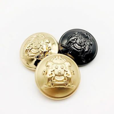 China Workable Product 19mm Metal Factory Zinc Alloy Round Shape Sewing Leg Button Embossed Gold For Suit for sale