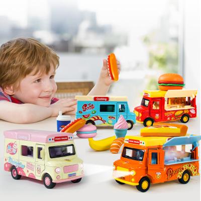 China Toys Car Induction 1:36 Q Version Alloy Food Truck Pull Back Car Toys Model Diecast Toy Vehicles With Misic Light for sale